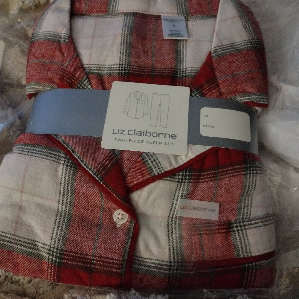 Liz clairborne plaid 2 piece pajama set large nwt ladies